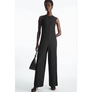 COS Pleated One-Piece Wide Leg Jumpsuit Navy Blue Sleeveless Women's Size XXS